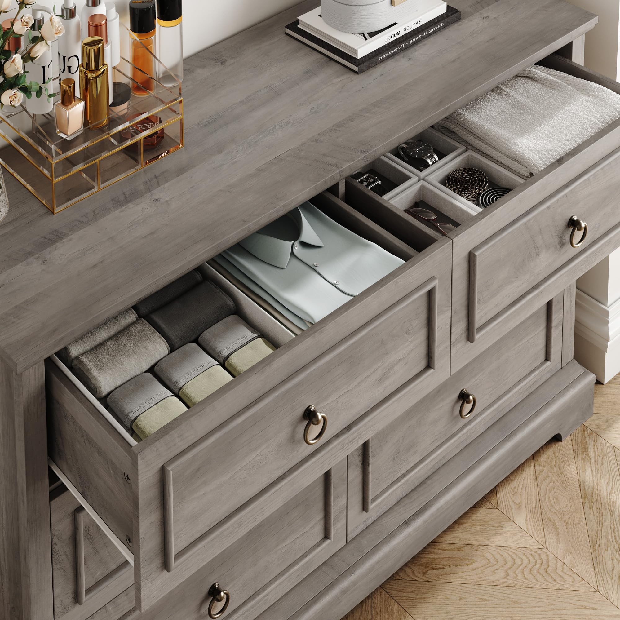 6 Drawer Double Dresser, Modern Farmhouse Chest of Drawers