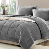 AMBERSPACE Fleece Queen Comforter Set-7 Pieces Bed in A Bag Queen,Blue Grey Plush Bedding Comforter Sets, Soft Warm Queen Comforter Set with Sheets,Comforter,Pillowcases and Shams