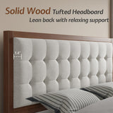 King Size Wood Bed Frame with Tall Tufted Headboard - Walnut