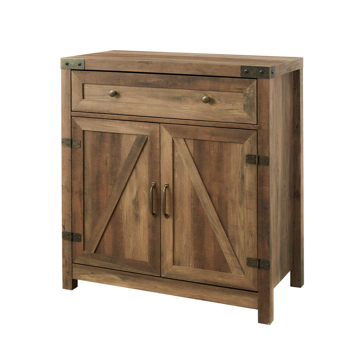 Cass Modern Farmhouse Double Barn Door Accent Cabinet, 30 Inch, Rustic Oak
