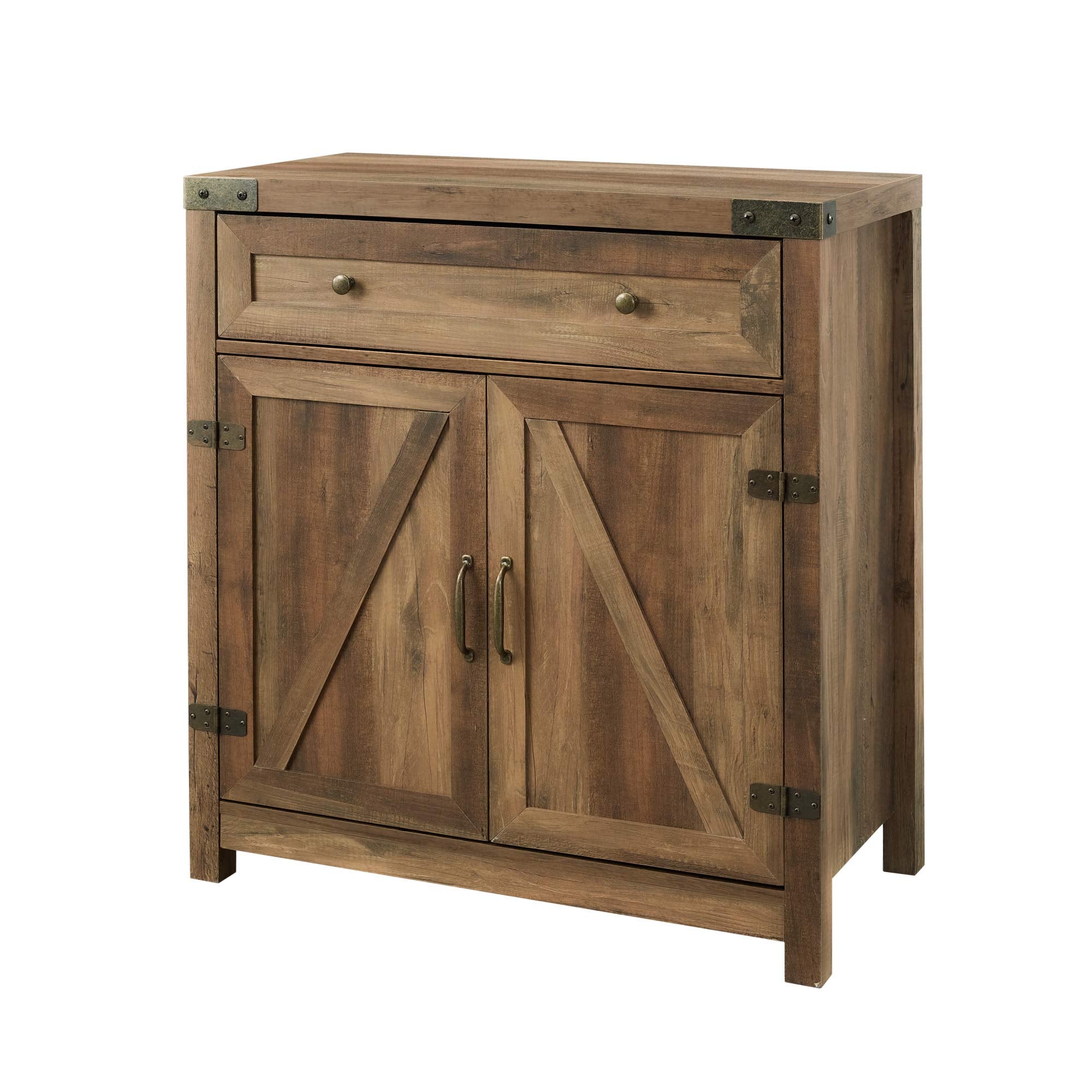 Cass Modern Farmhouse Double Barn Door Accent Cabinet, 30 Inch, Rustic Oak