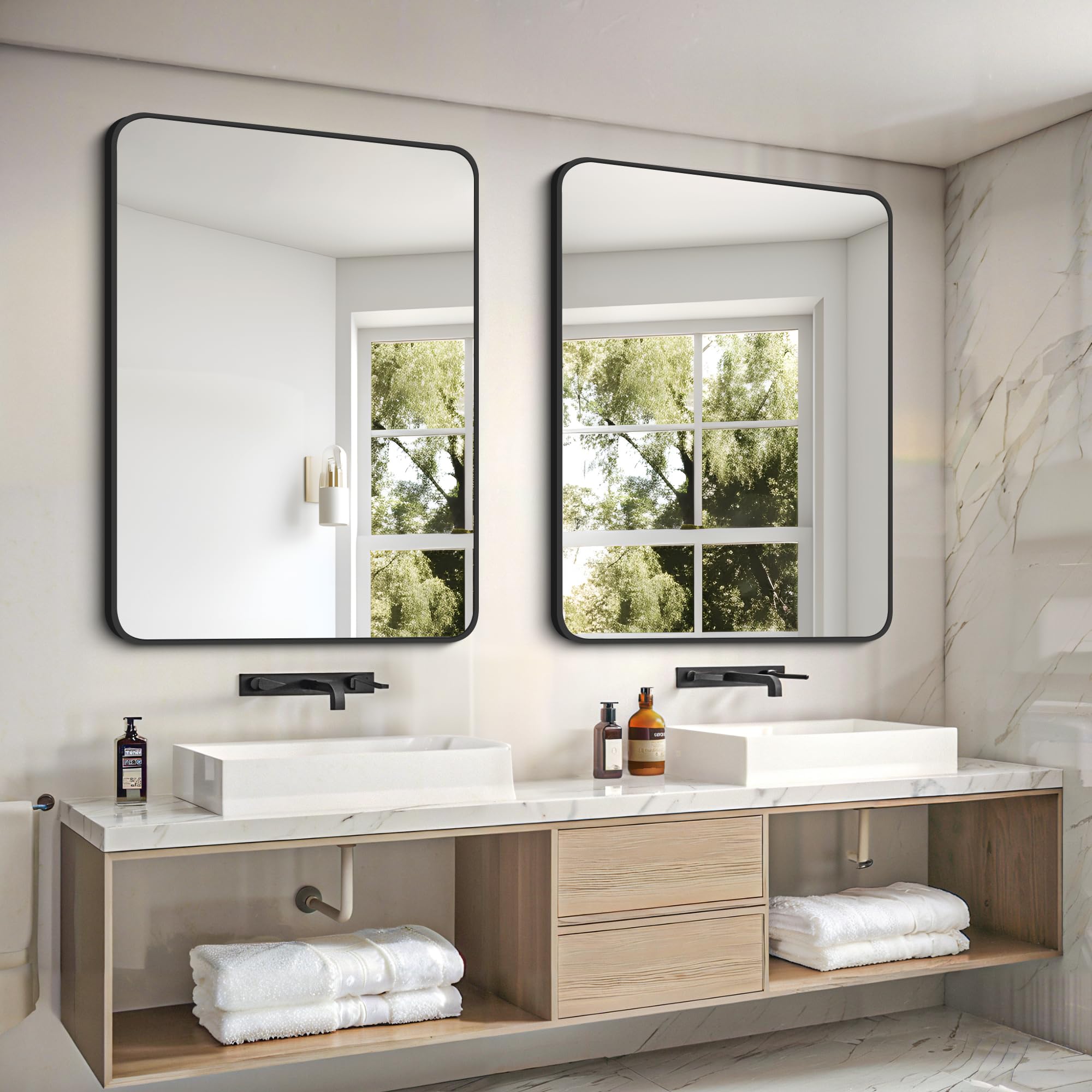 30x40 Black Metal Frame Bathroom Mirror - Large Rectangular Wall Mount