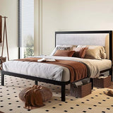 King Size Platform Bed Frame with Minimalist Upholstered Headboard, Metal Structure,