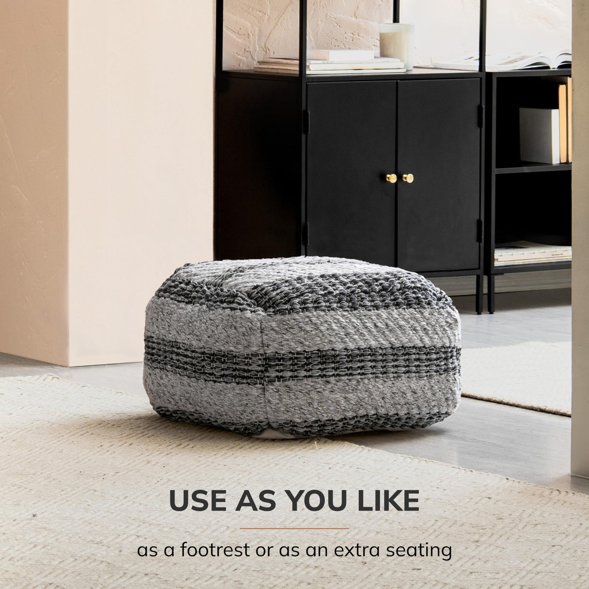 Square Pouf , 24" x 24" x 17", Gray