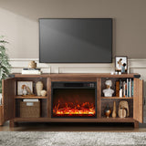 Fireplace TV Stand with Two Barn Doors and Storage Cabinets for Televisions up to 65+ Inch,