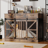 48" Double Dog Crate Furniture with Divider & Storage Drawers