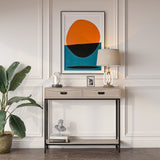 Oak Wood Console Table with 2 Drawers, Hallway Foyer Table with Storage Shelves