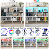 10 Cube Book Shelf with LED Lights, 3-Tier White Bookcase with Solid Wood Legs