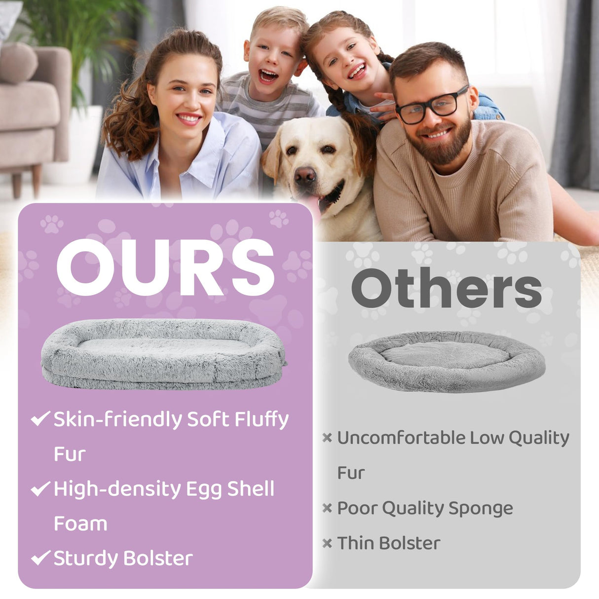 Human Dog Bed for Adults - Orthopedic Memory Foam, 76" Long