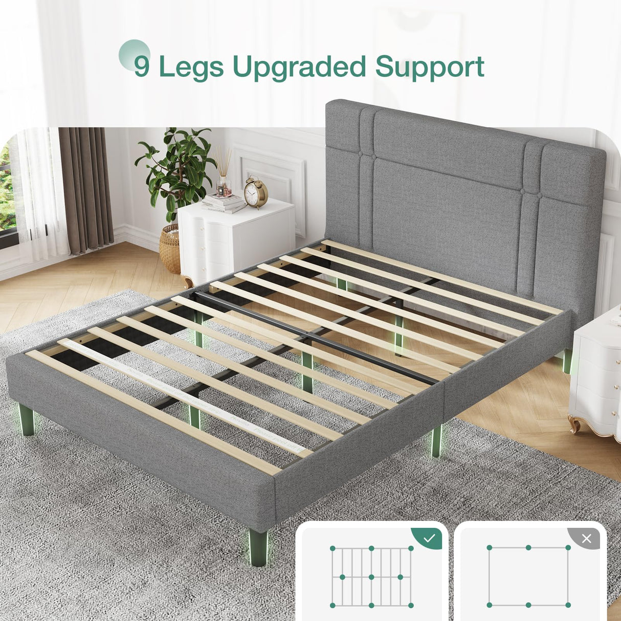 Full Size Bed Frame Upholstered Platform Bed Frame Full Bed Frame with Headboard,