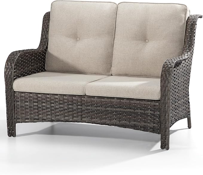Outdoor Patio Wicker Loveseat Sofa - 2-Seater Rattan Sofa for Outside Patio Garden