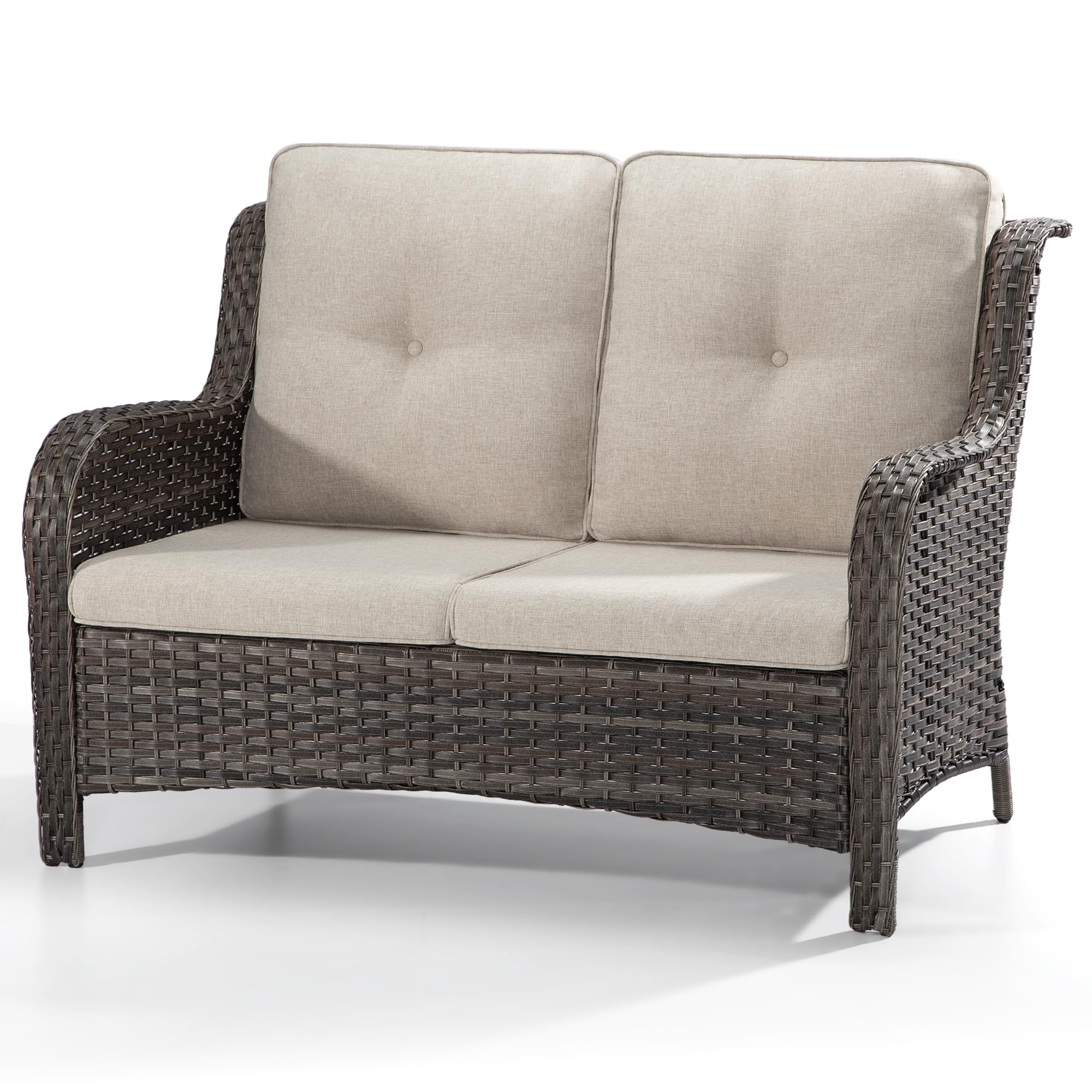 Outdoor Patio Wicker Loveseat Sofa - 2-Seater Rattan Sofa for Outside Patio Garden