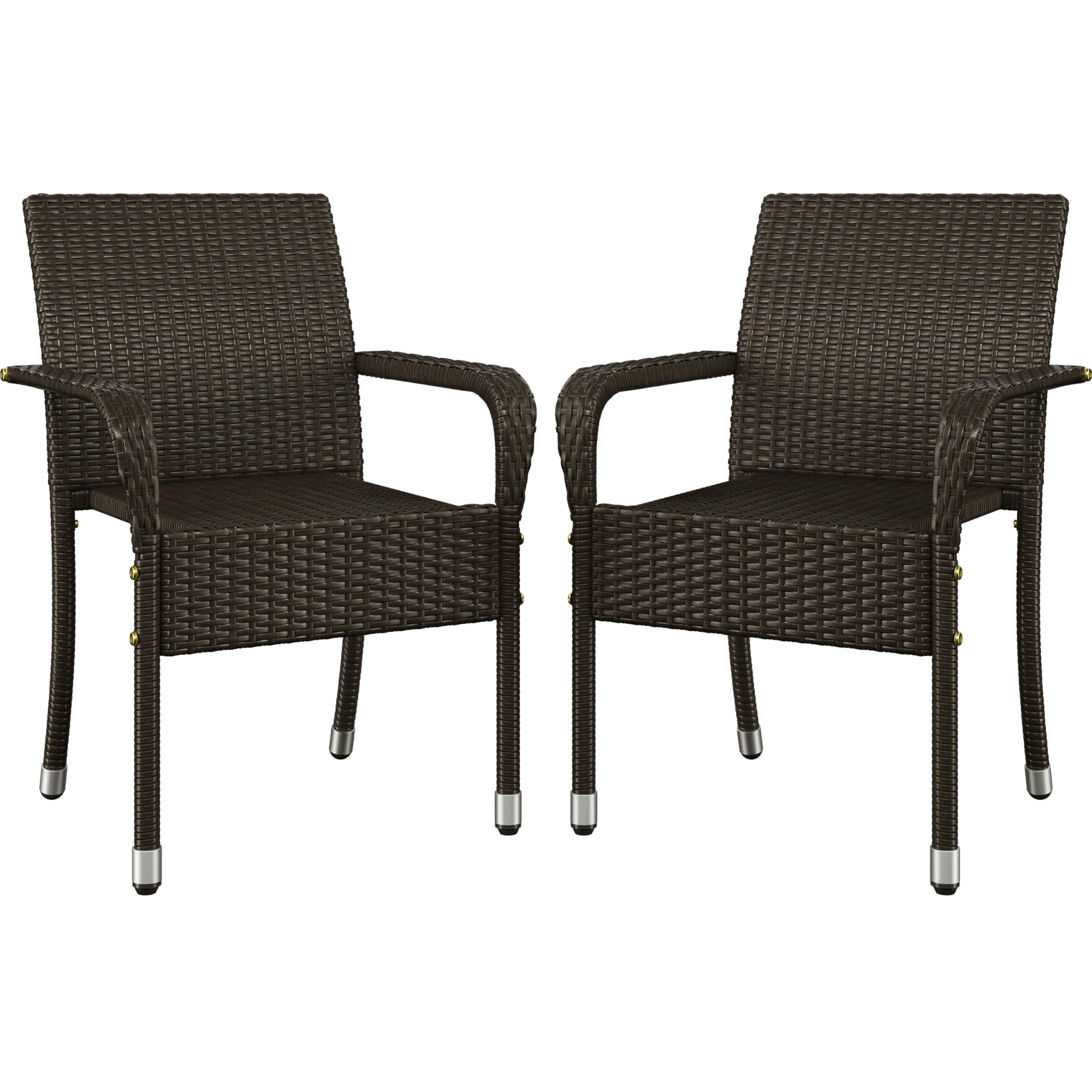 Set of 2 Stackable Outdoor Rattan Dining Chairs, All-Weather Armchair w/Armrests
