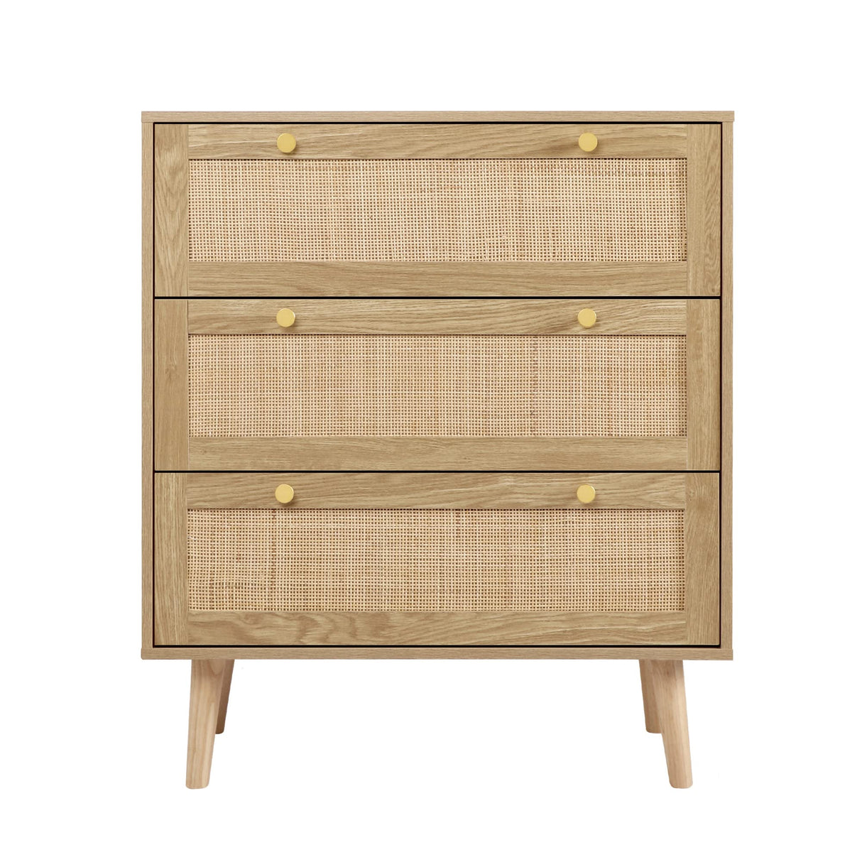 3 Drawer Dresser for Bedroom, Rattan Dresser Modern Wood Chest of Drawers