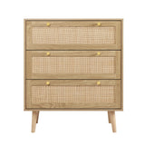 3 Drawer Dresser for Bedroom, Rattan Dresser Modern Wood Chest of Drawers