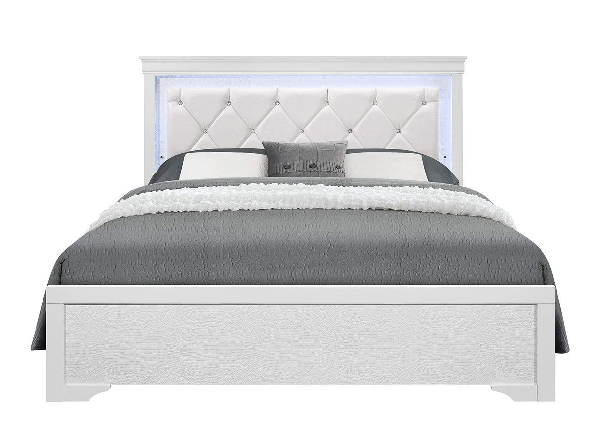 Global Furniture USA Pompei Metallic White Full Bed w/LED Light