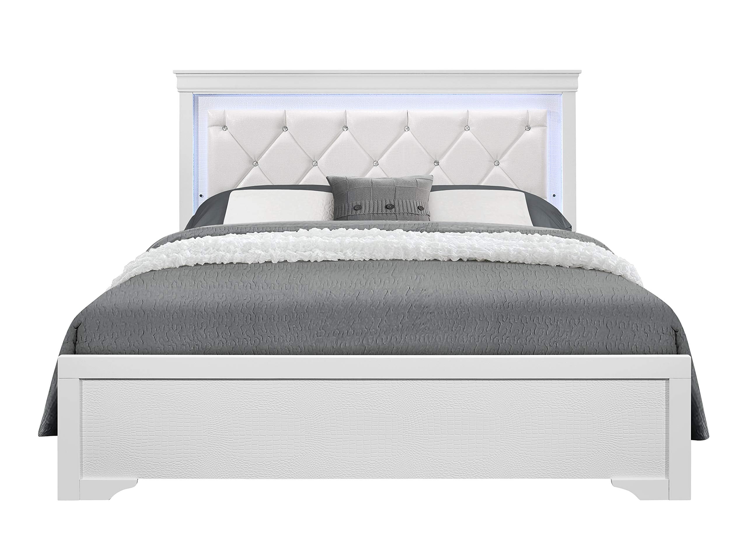 Global Furniture USA Pompei Metallic White Full Bed w/LED Light