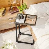 C Table, C Shaped Side Table with Adjustable Feet for Couch, Sofa Table for Living Room