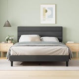 ZBed Frame with Asymmetric Headboard, Durable Wooden Slats, Sturdy Framework, Noise Free Sleep, No Box Spring Needed, Easy Assembly, Eco Friendly Packaging, Dark Grey