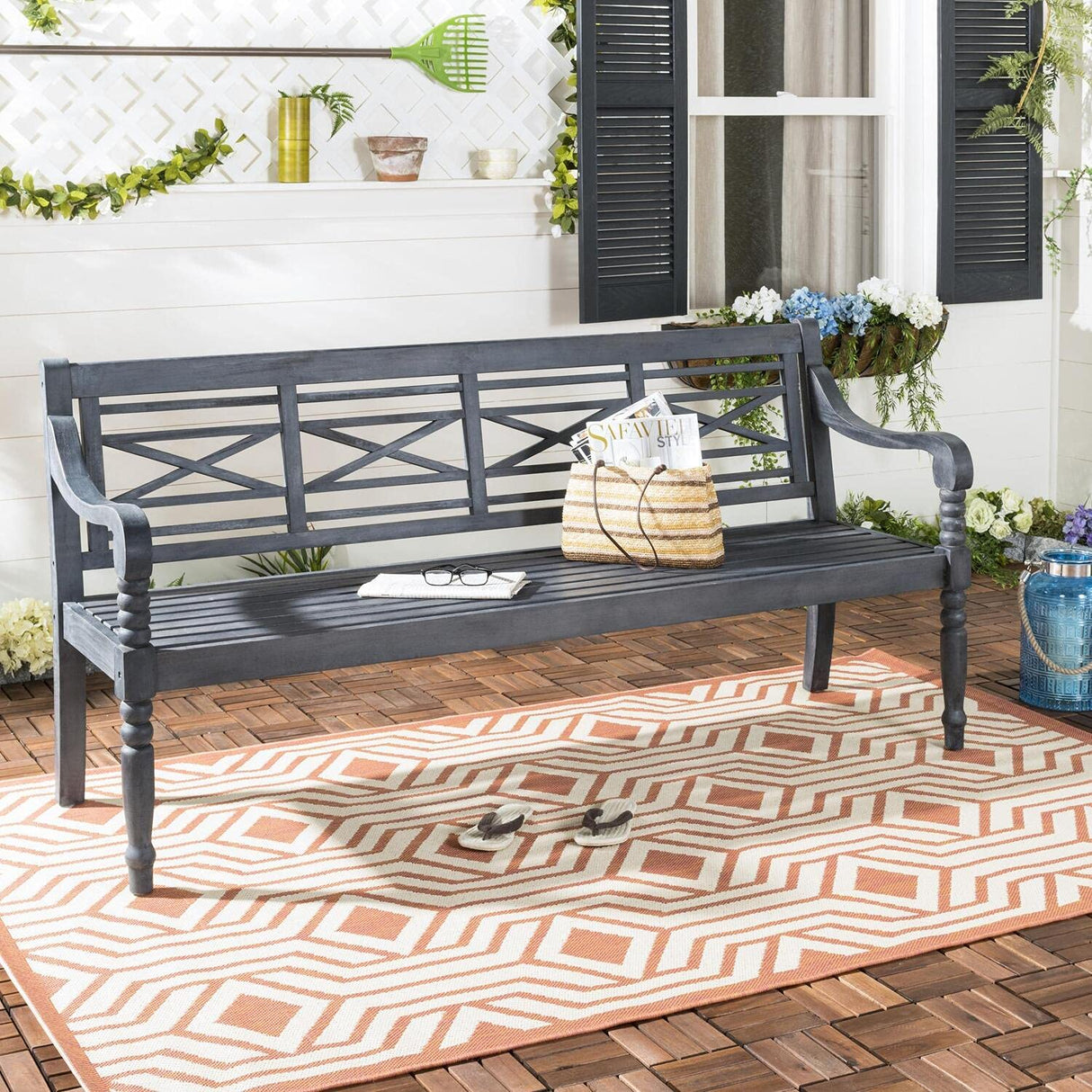 Patio Collection Martin Adirondack Acacia Wood Bench, Natural