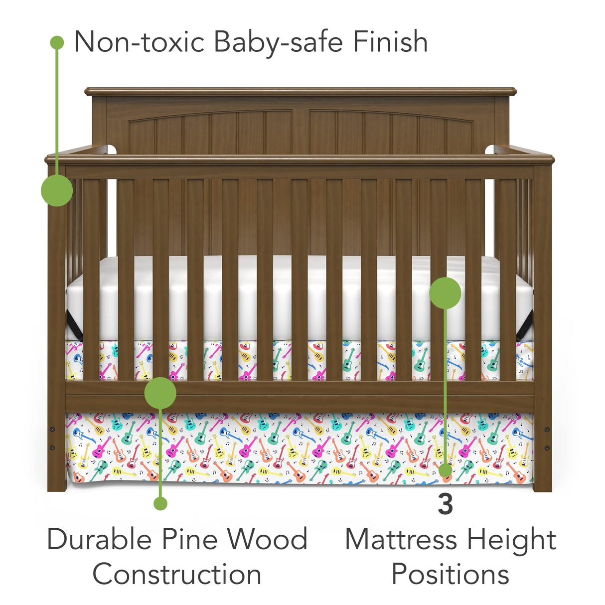 Child Craft Sheldon Crib and Dresser Nursery Set, 2-Piece, Includes 4-in-1 Convertible Crib and 3-Drawer Dresser, Grows with Your Baby (Cocoa Bean Brown)