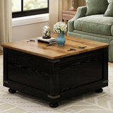 Farmhouse Coffee Table with Hydraulic Gas Rod, Black Square Coffee Table