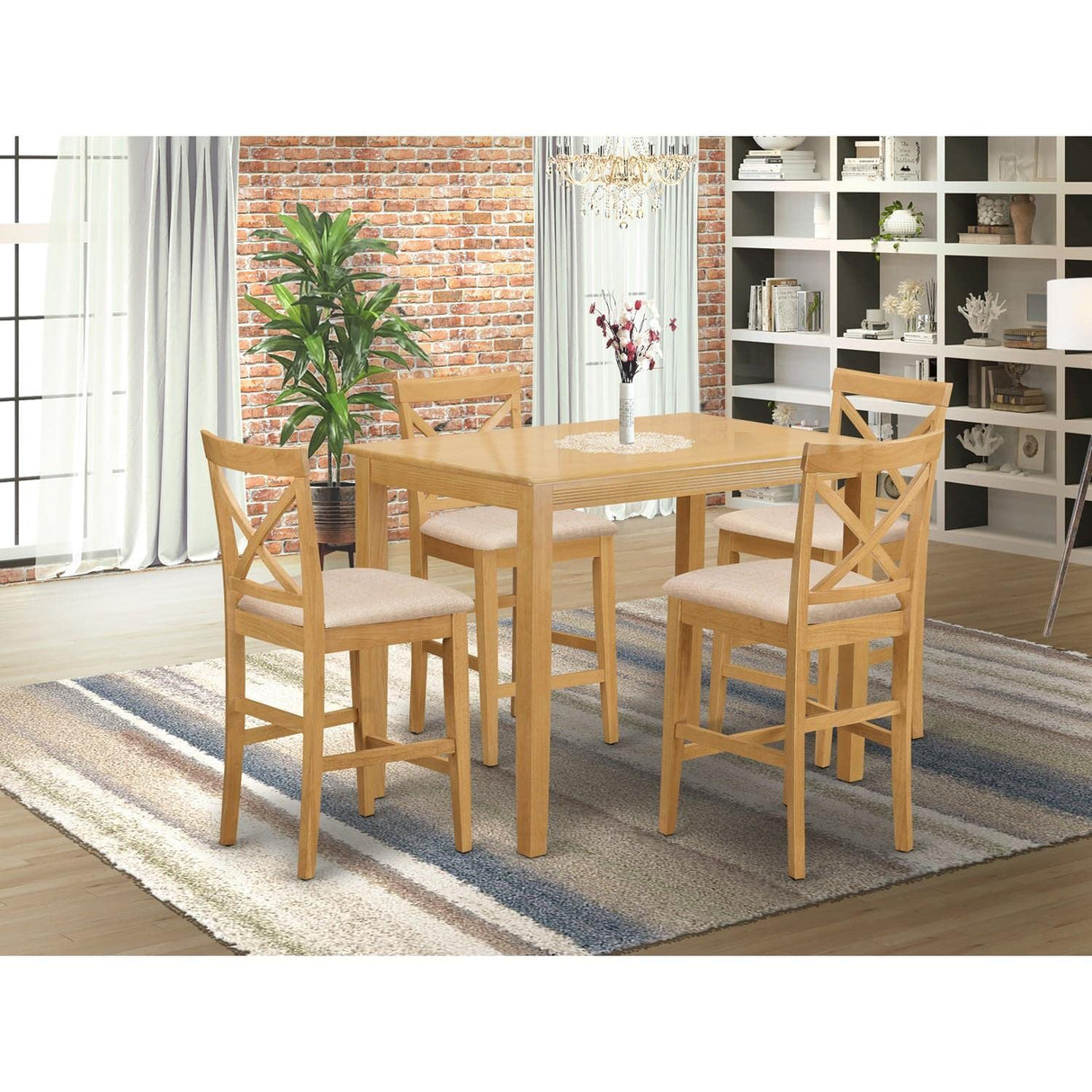 YAPB5-OAK-C 5 Piece Kitchen Counter Height Dining Table Set Includes a Rectangle