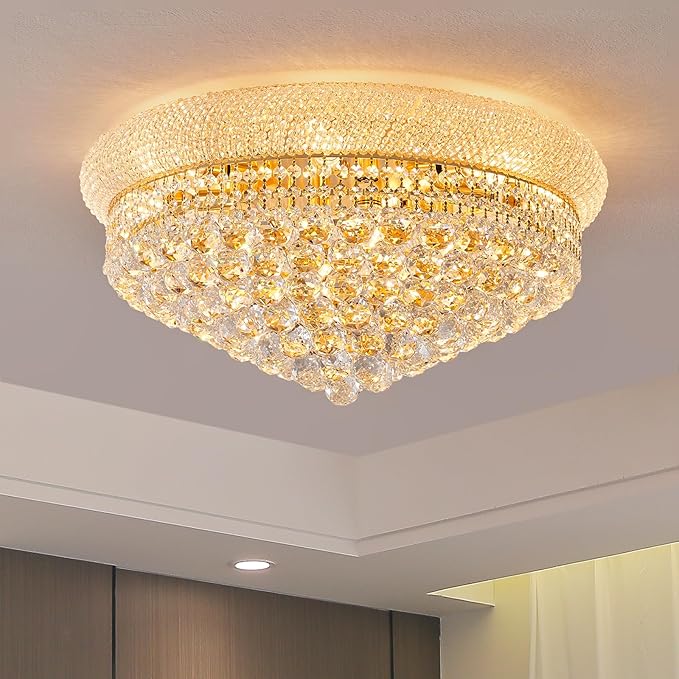 9-Light Crystal Flush Mount Chandelier Ceiling Light Fixture for Living Room Dining Room