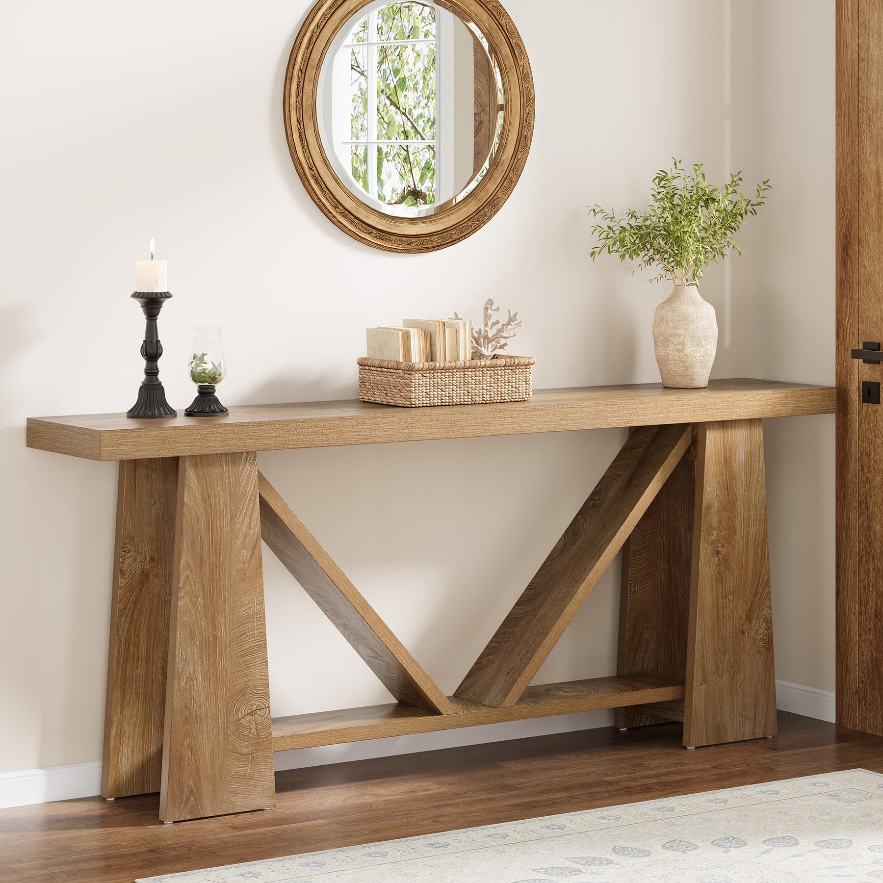 70.9-Inch Extra Long Console Entryway Table, Farmhouse Narrow Sofa Table Behind