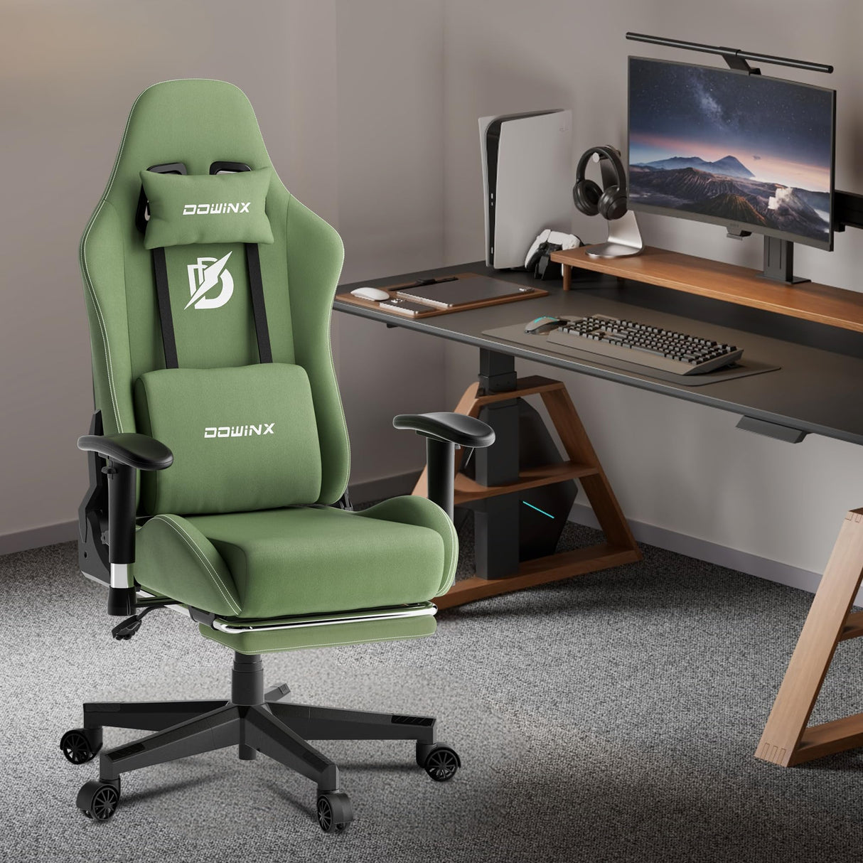 Ergonomic Gaming Chair with Massage Lumbar Support and Footrest