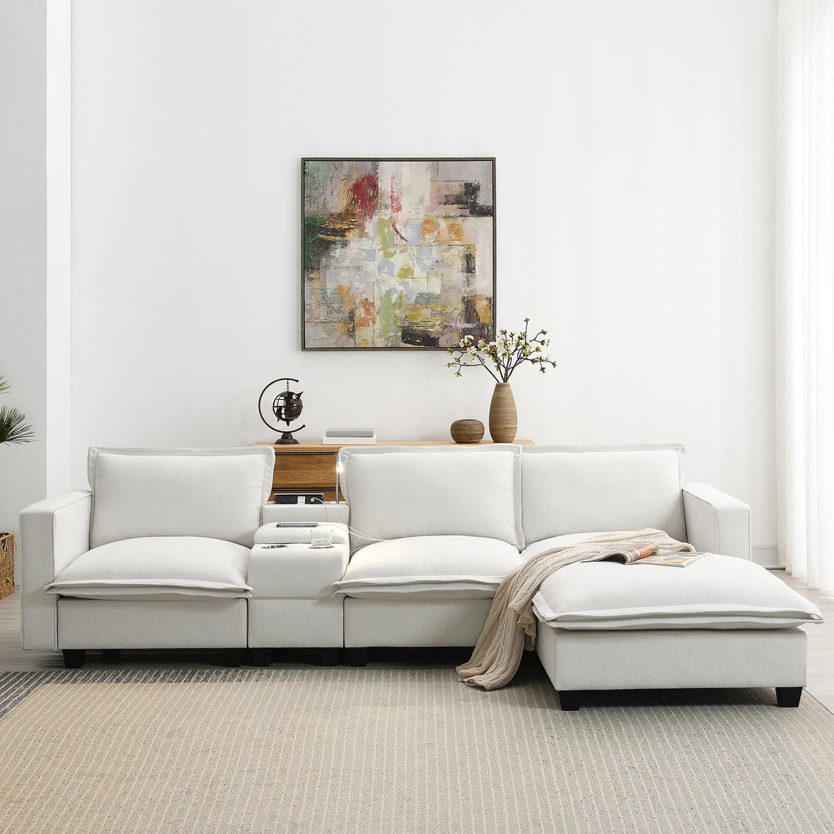 Modern Sectional Comfy Cloud Sofa,4 Seat Chenille Modular Couch