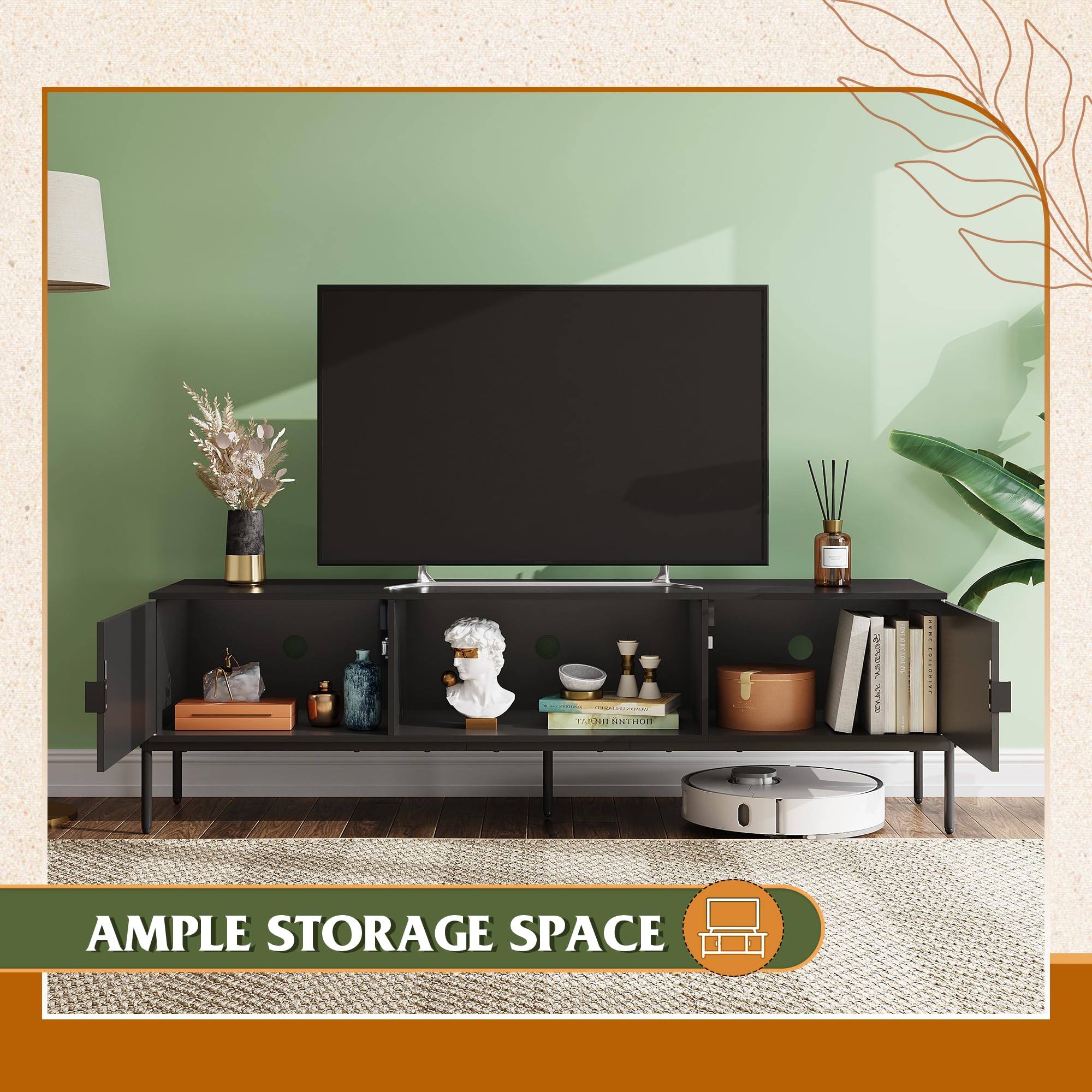 Modern TV Stand for 65 Inch TV, Mid Century Entainment Center with Storage