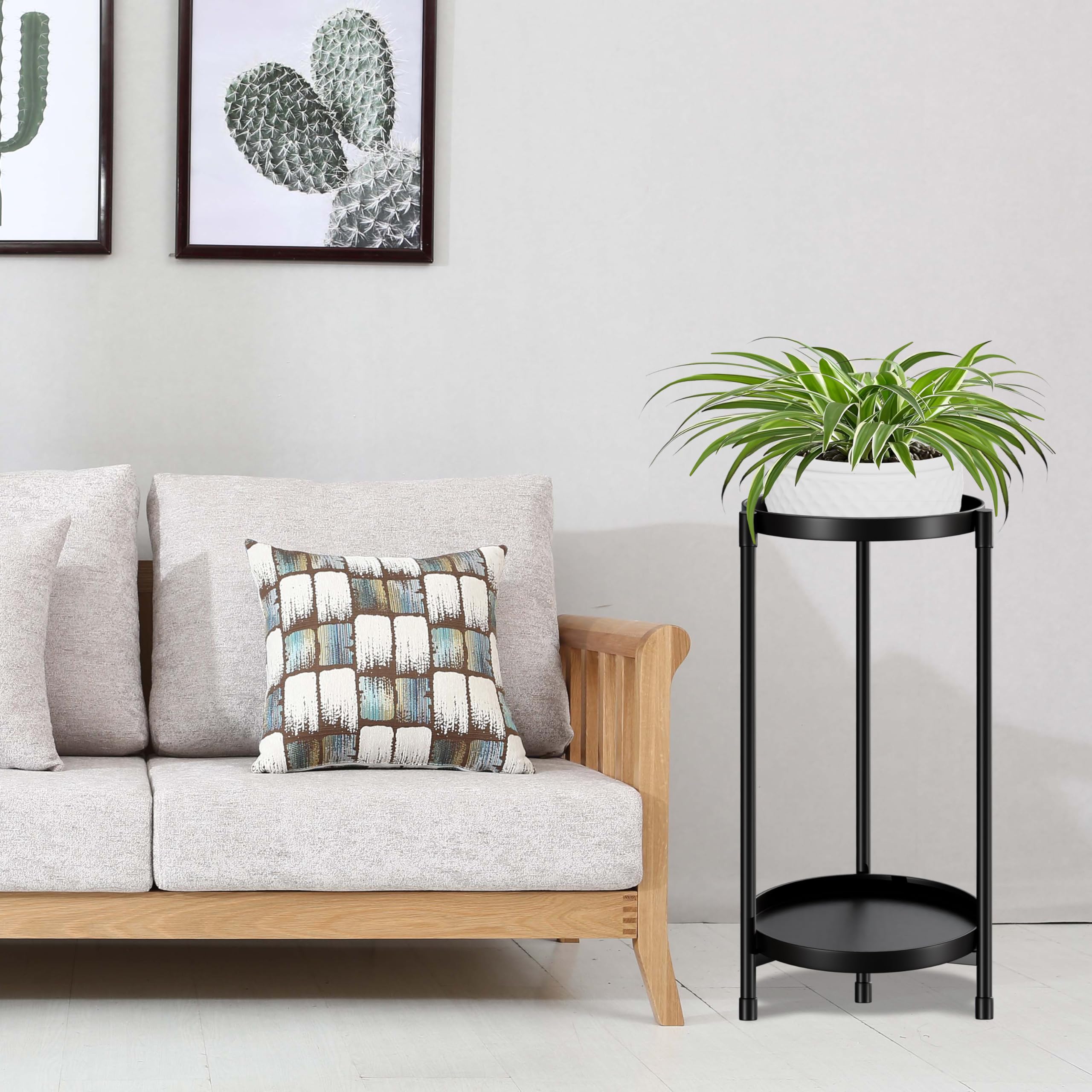 Plant Stand indoor outdoor - 2 Tier black Tall Metal Flower Pot Holder Potted