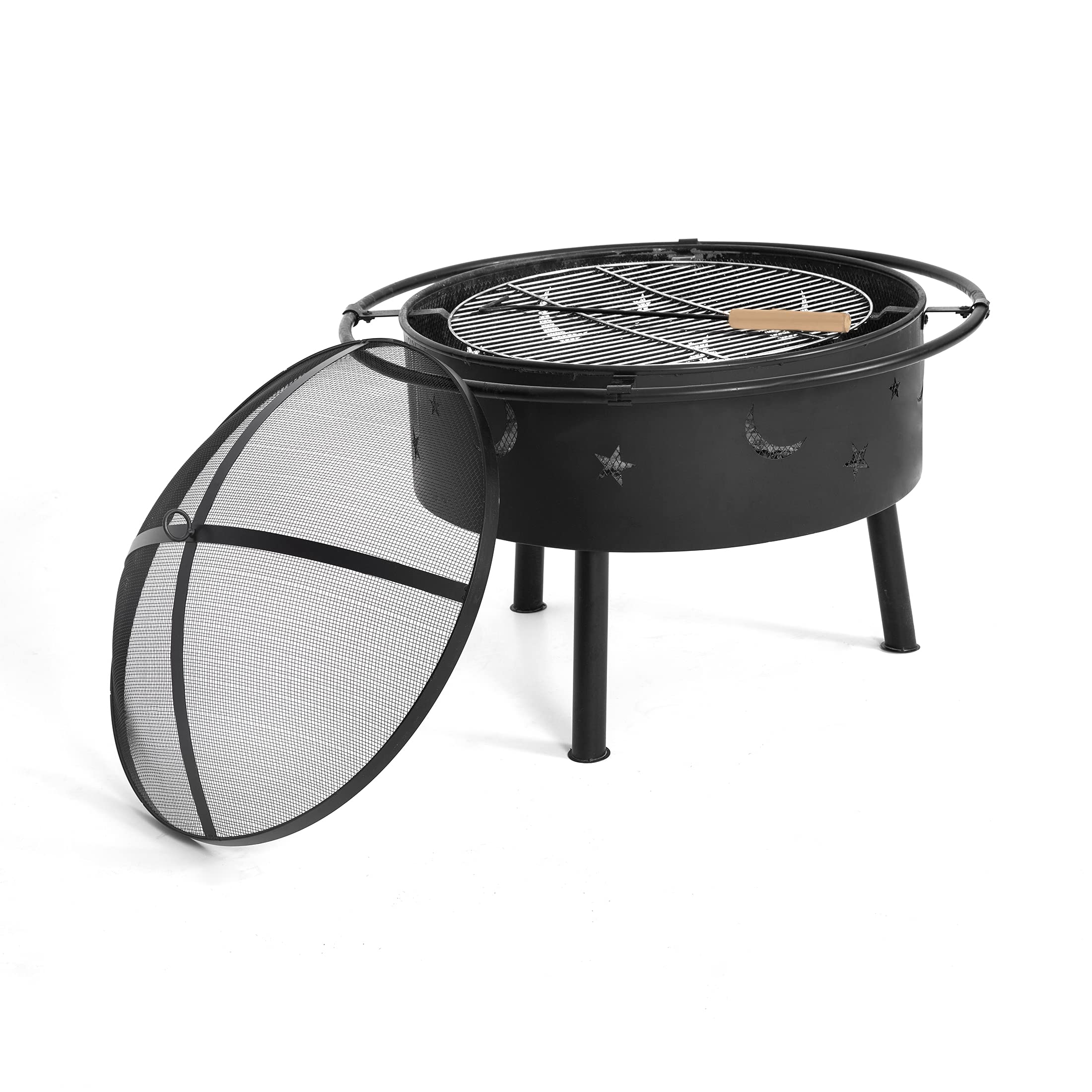 WestinTrends Large FirePit Bowl Star & Moon Bonfire Round Steel Wood Burning Heavy Duty Cooking BBQ Grill for Outdoor Patio Backyard Garden Beach - Bircata