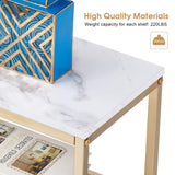 Narrow Console Table, White Marble Sofa Table Small TV Entryway Table with Storage Shelf