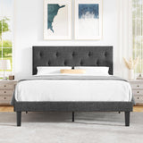 Full Size Platform Bed Frame with Fabric Headboard, Strong Wooden Slats, Non-Slip