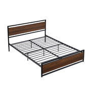 Bed Frame, Mattress Foundation Metal Platform with Wood Headboard