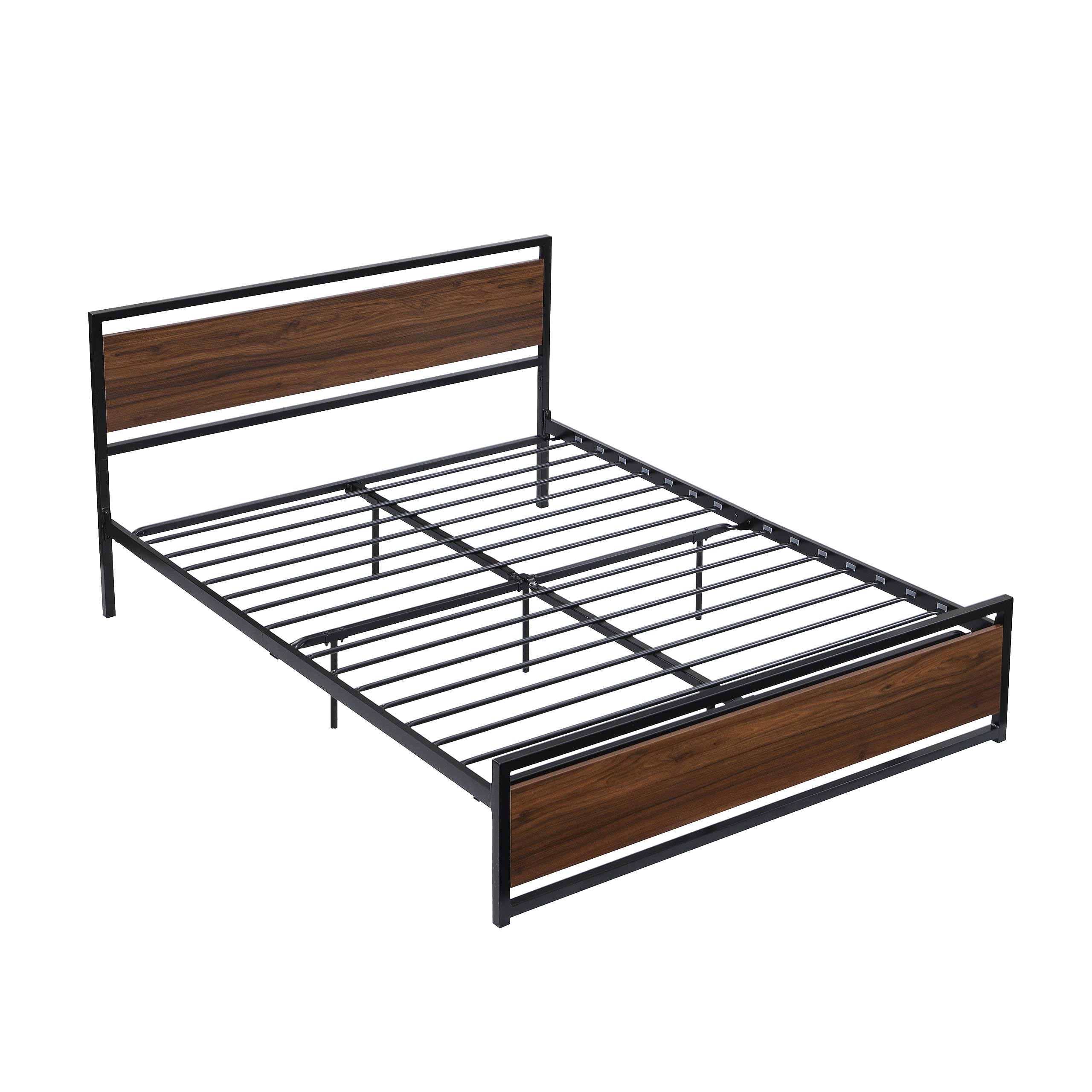 Bed Frame, Mattress Foundation Metal Platform with Wood Headboard