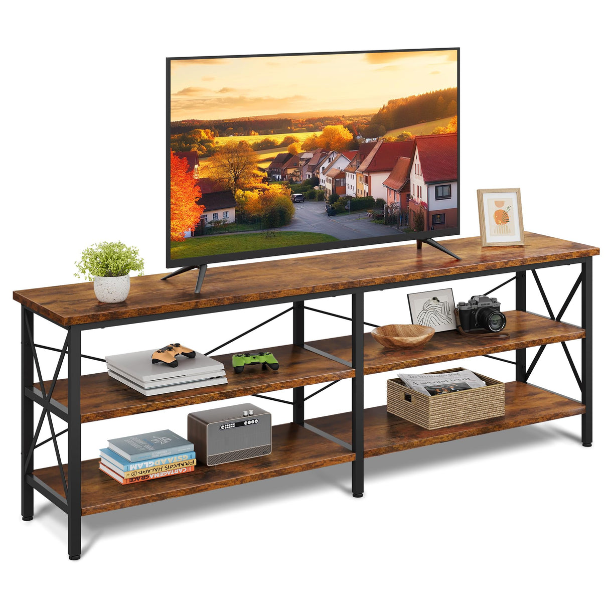 Stand up to 70 Inch TV, 63" Entertainment Center, TV Media Console with 3-Tier Storage