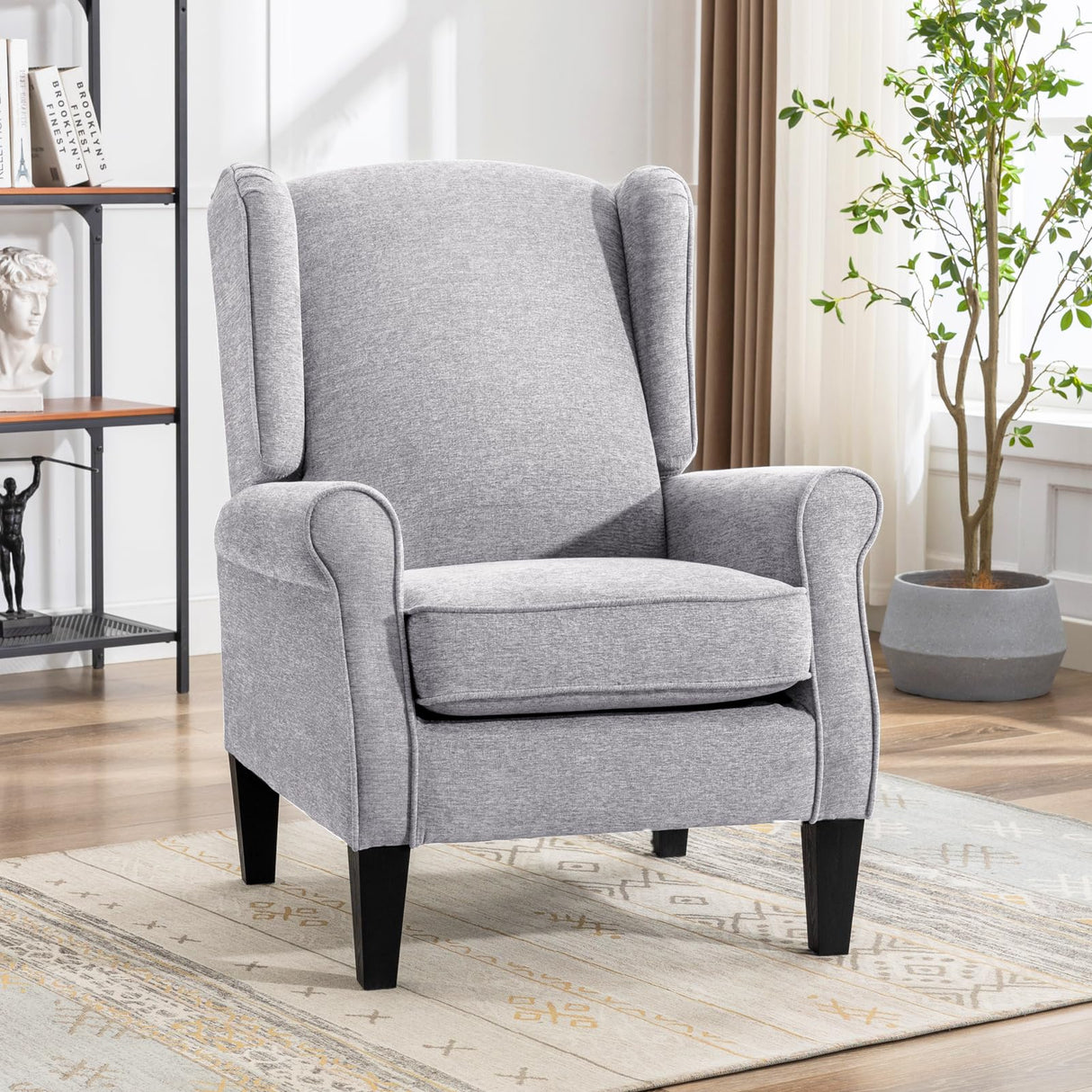 Modern Accent Chair, Chenille Fabric Armchair with High Resilience Sponge & Sturdy Legs