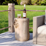 Concrete Outdoor Side TableSet of 2, 2 Piece Tree Stump Modern Round Coffee Table Accent Table
