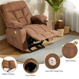 Electric Power Lift Recliner Chair for Elderly, Fabric Recliner Chair with Massage and Heat, Spacious Seat, USB Ports, Cup Holders, Side Pockets, Remote Control (Brown)