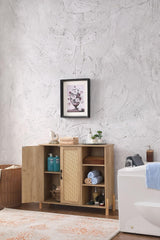 Storage Cabinet, Bathroom Cabinet with Rattan Doors, Bathroom Floor Cabinet with Open