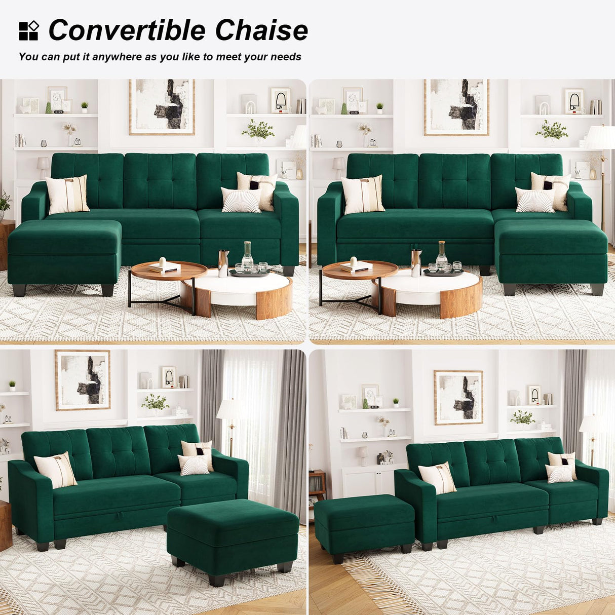 Velvet Sectional Couch with Storage, L Shaped Sofa with Chaise