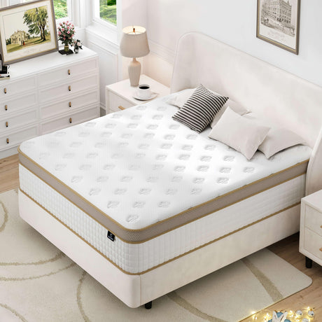 Queen Size Mattress - Upgrade Strengthen Medium 12 Inch Hybrid Queen Mattressf