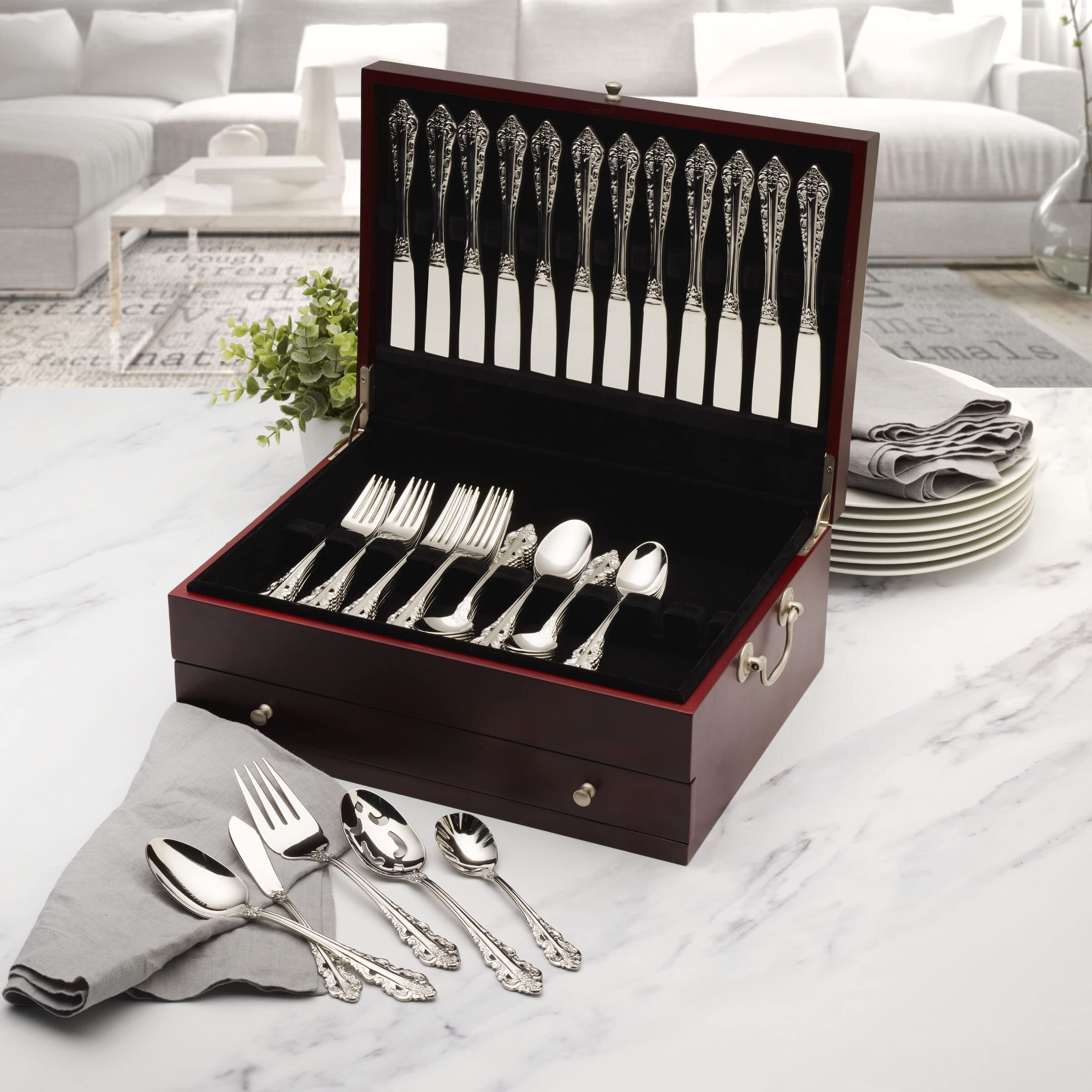 Felt Lined Flatware Storage Chest with Drawer