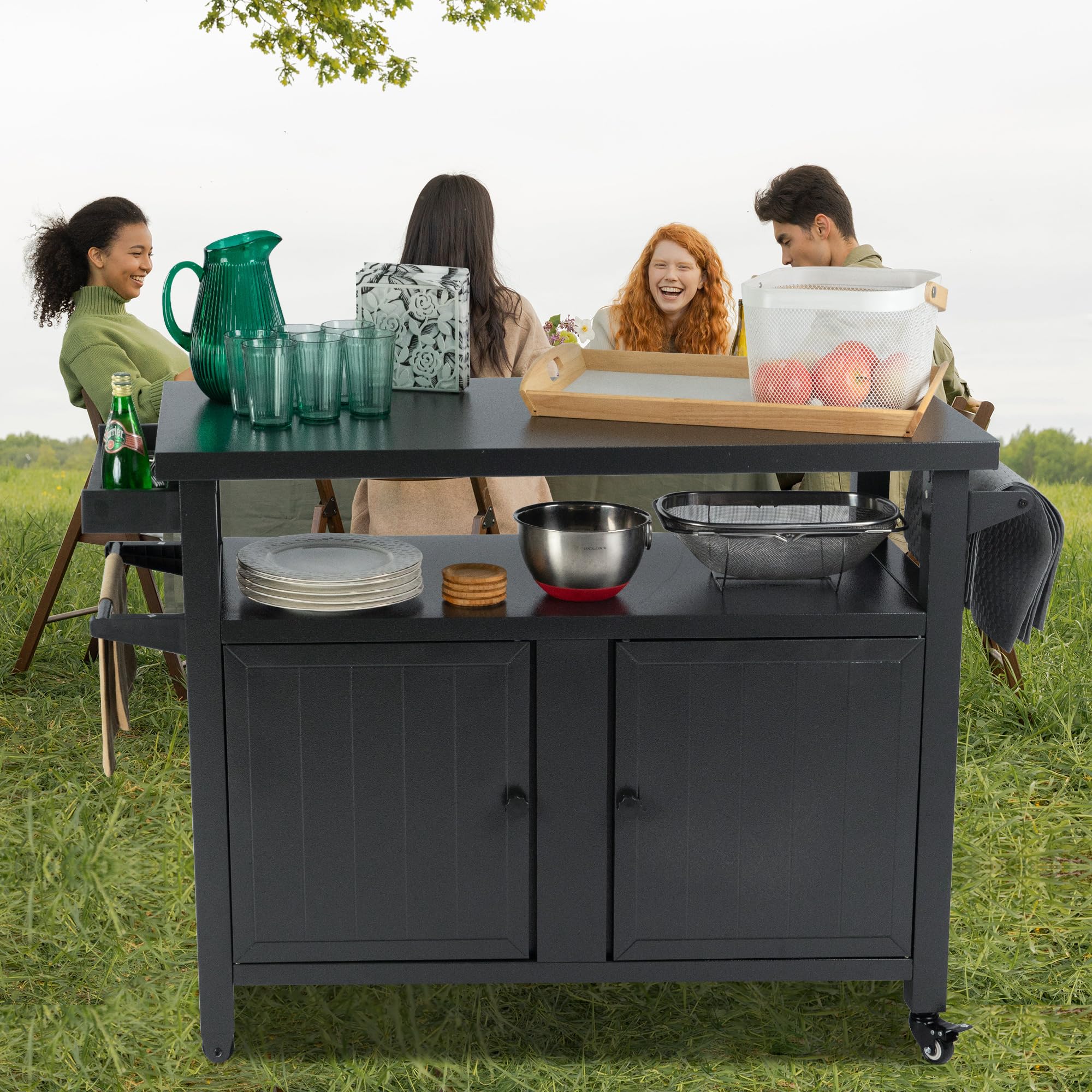 BBQ Grill Storage Cart/Bin, Grill Carts Outdoor Storage Cabinet with Wheels