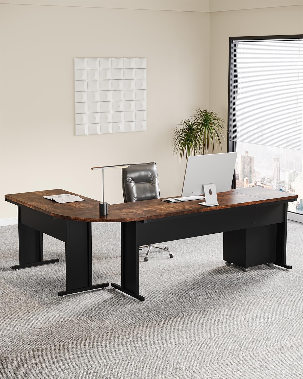 82.67" Long Executive Desk Large L-Shaped Computer Office Desk with 3-Drawer Mobile