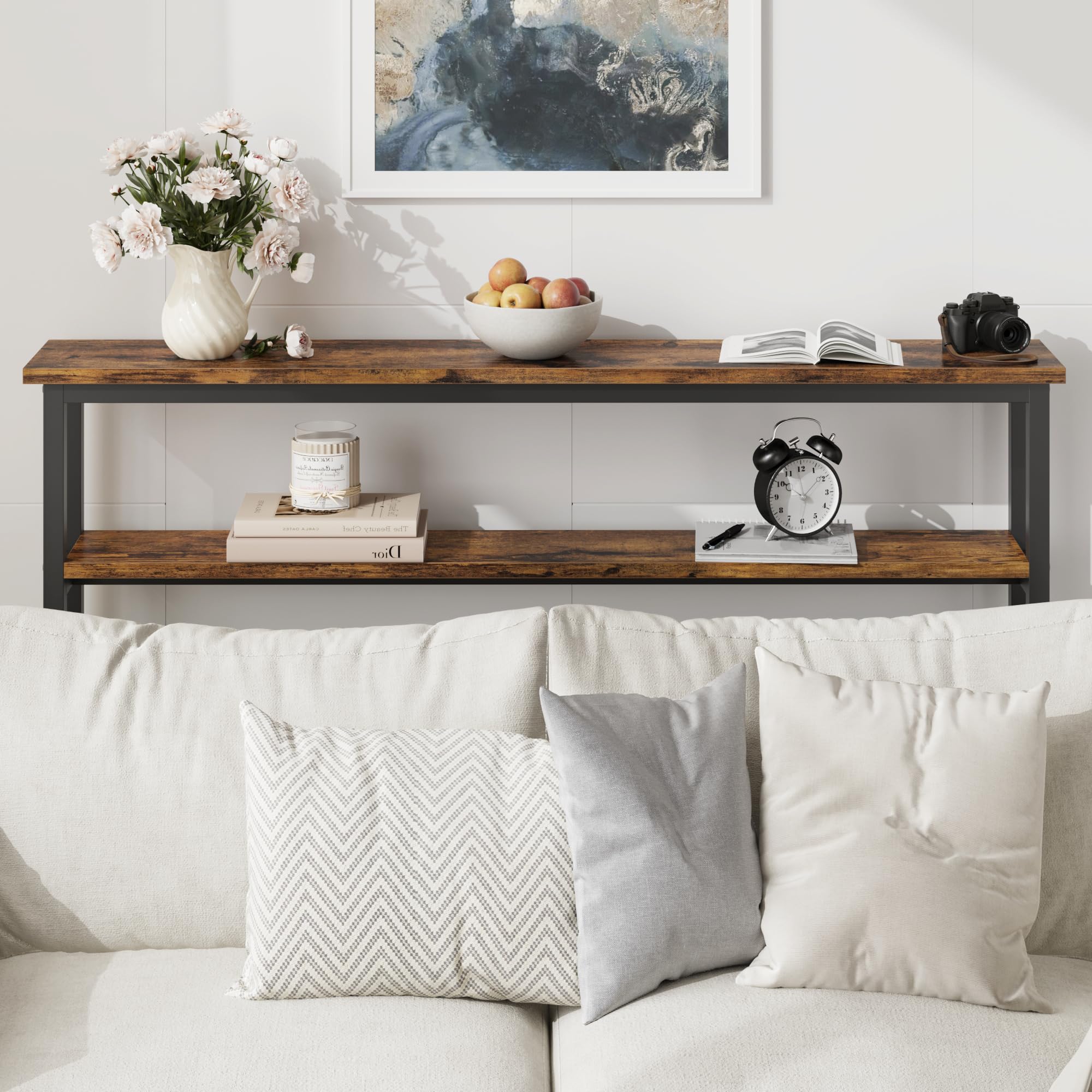 5.9" Narrow Sofa Table, 2 Tier Skinny Console Table with Adjustable Shelf,
