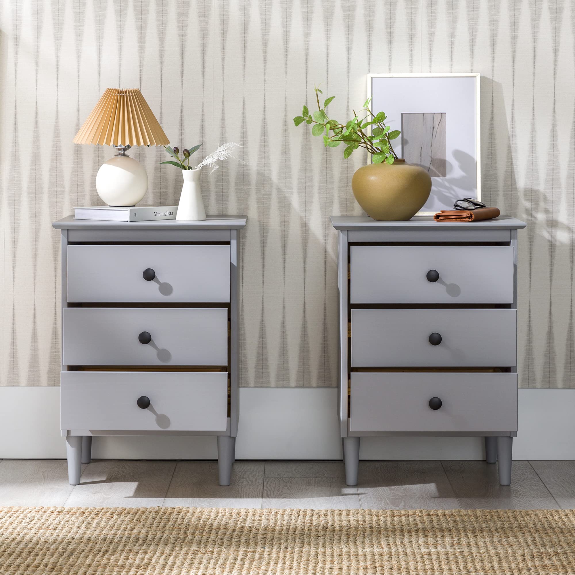 Myron Modern 3-Drawer Nightstands, Set of 2, Grey